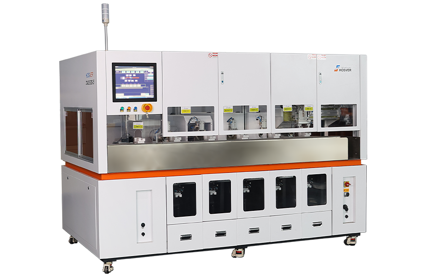 Outer/inner striping and shield cutting/flippingcombination machine-five stations